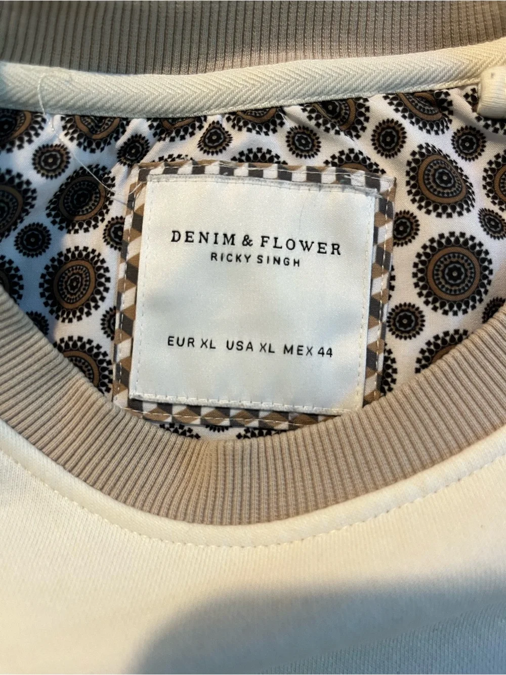 Denim & Flower Two-Tone Crewneck Sweater in Cream and Tan
